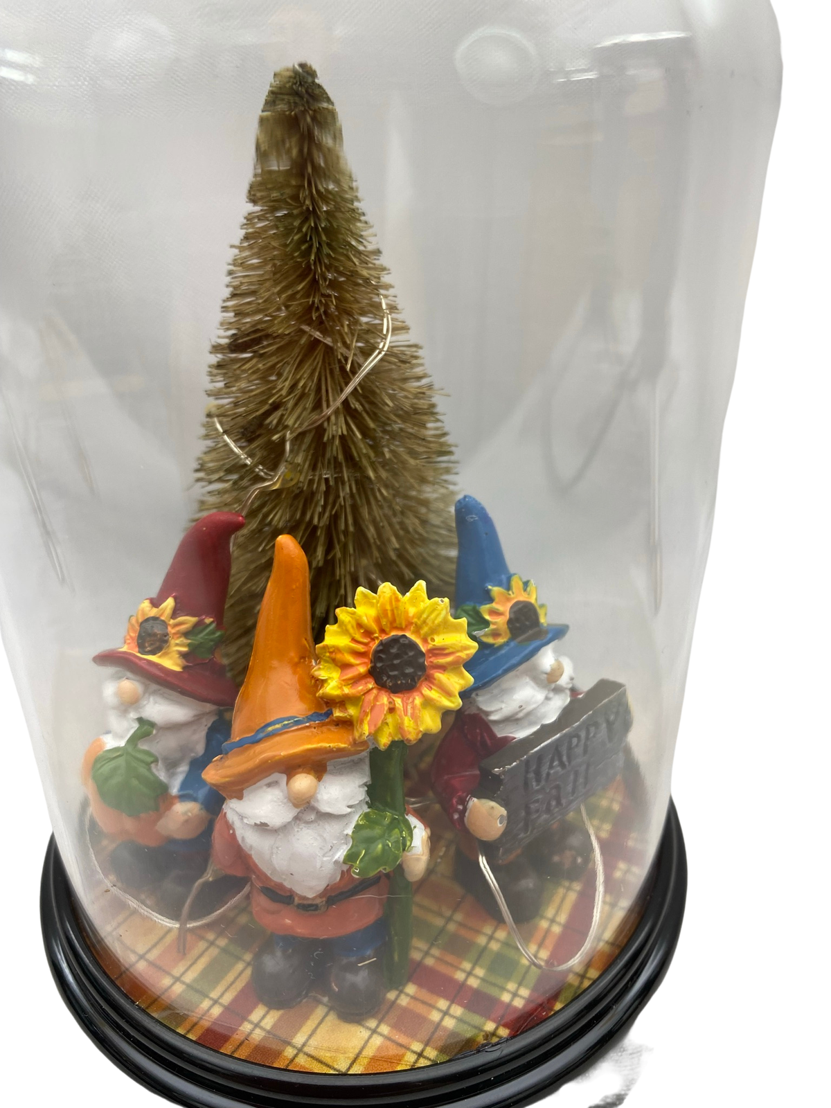 Fall Decor - Autumn Gnomes Plastic Cloche Small Lighted Dome