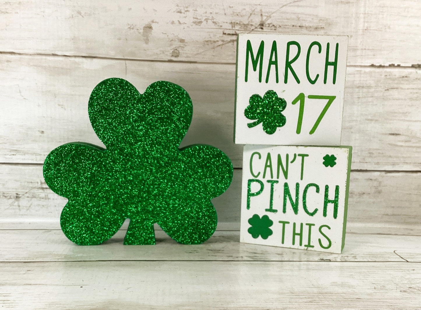HL St Patricks Decor - Pinch March 17th Glitter Shamrock Tier Tray 3pc Set