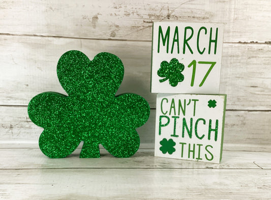 HL St Patricks Decor - Pinch March 17th Glitter Shamrock Tier Tray 3pc Set