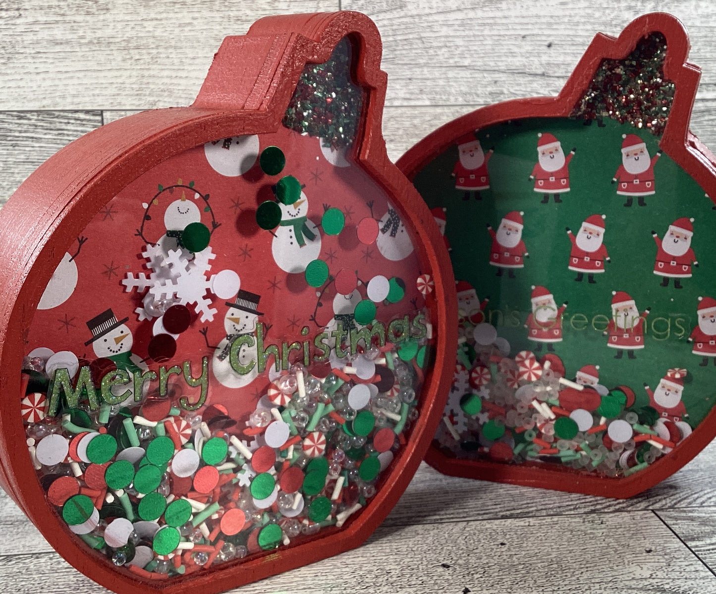 Christmas Decor -  Ornament Bulbs Chunky Wood Shaker Sitters 2pc Set