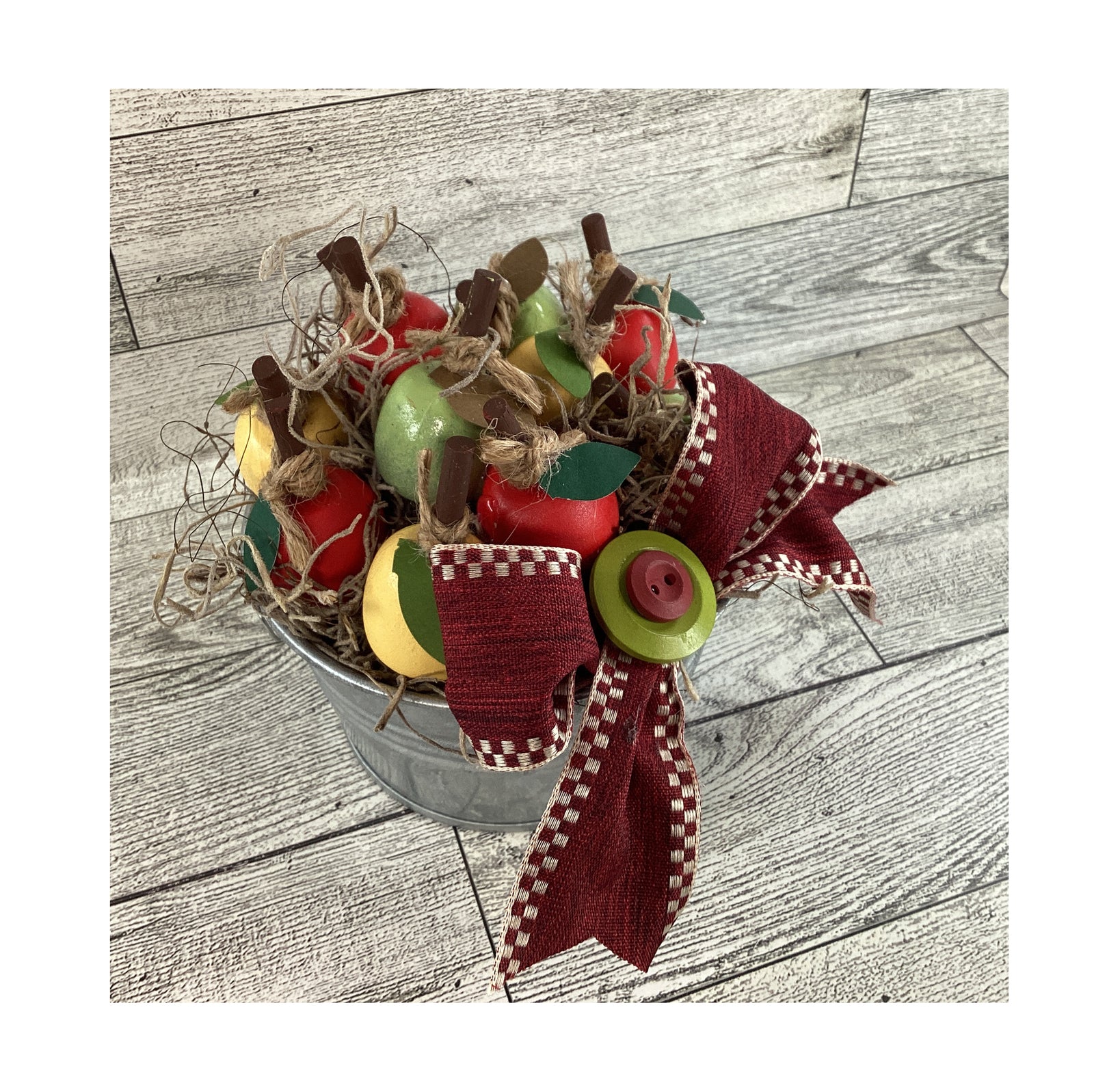 AGD Fall Decor - Chunky Wood Apple Sitter and Metal Tub 2pc Set