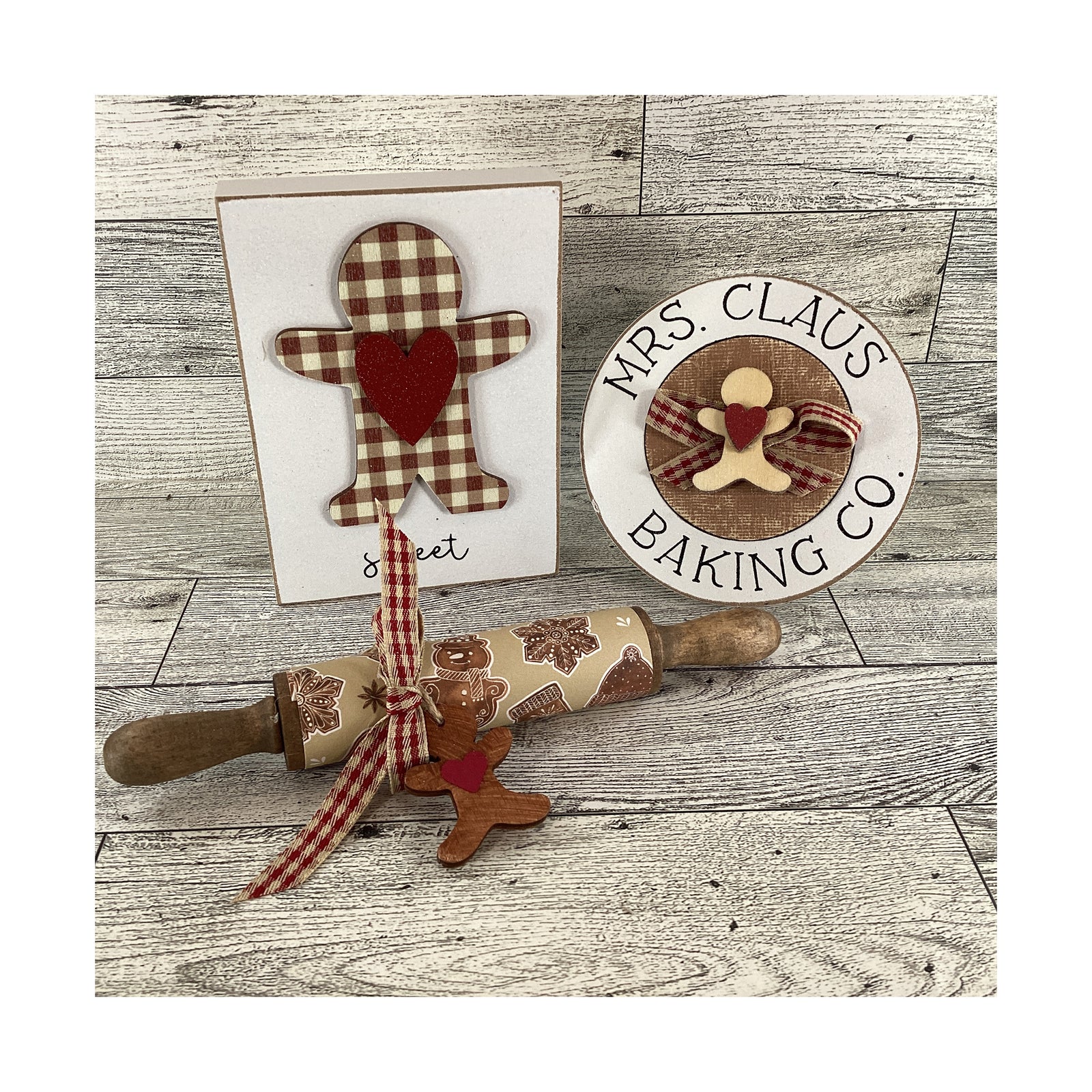 AGD Christmas Decor - Easel Gingerbread Sign Rolling Pin Tier Tray 3pc
