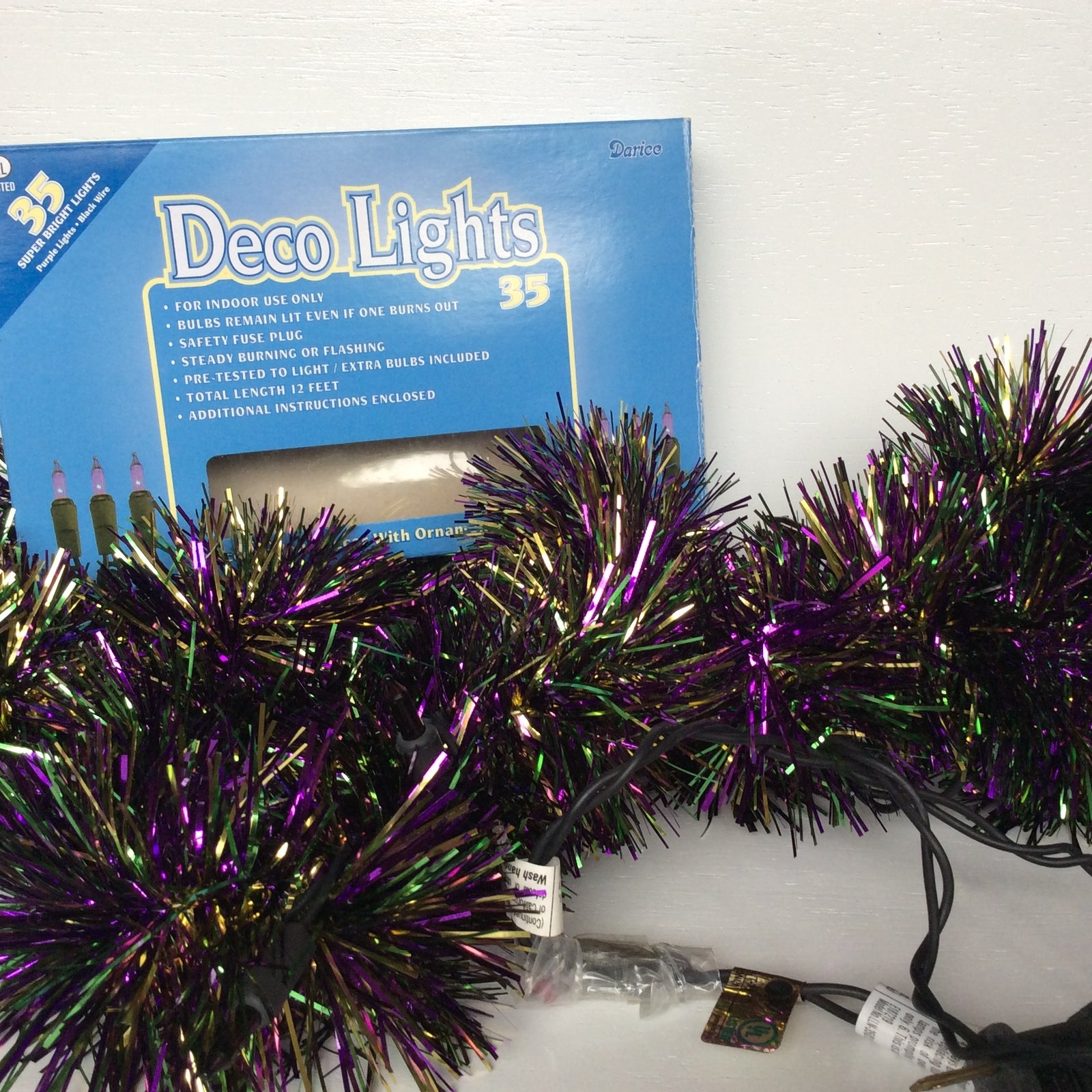 AGD Halloween  Decor - Multi-Color Tinsel with Purple Lighted Garland 10ft