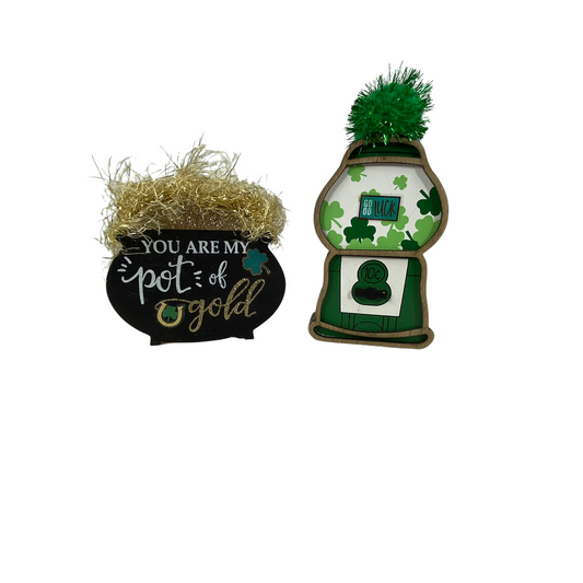 AGD Saint Patricks Decor - Small Chunky Wood Irish Icons Tier Trays 2pc Set