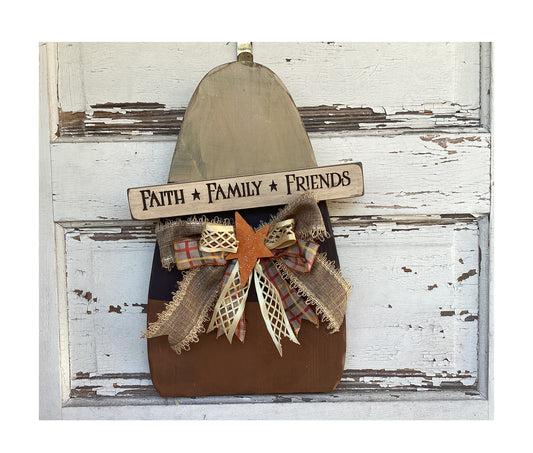 AGD Fall Decor - Faith Family Friends Wood Candy Corn Lg Door Wall Sign