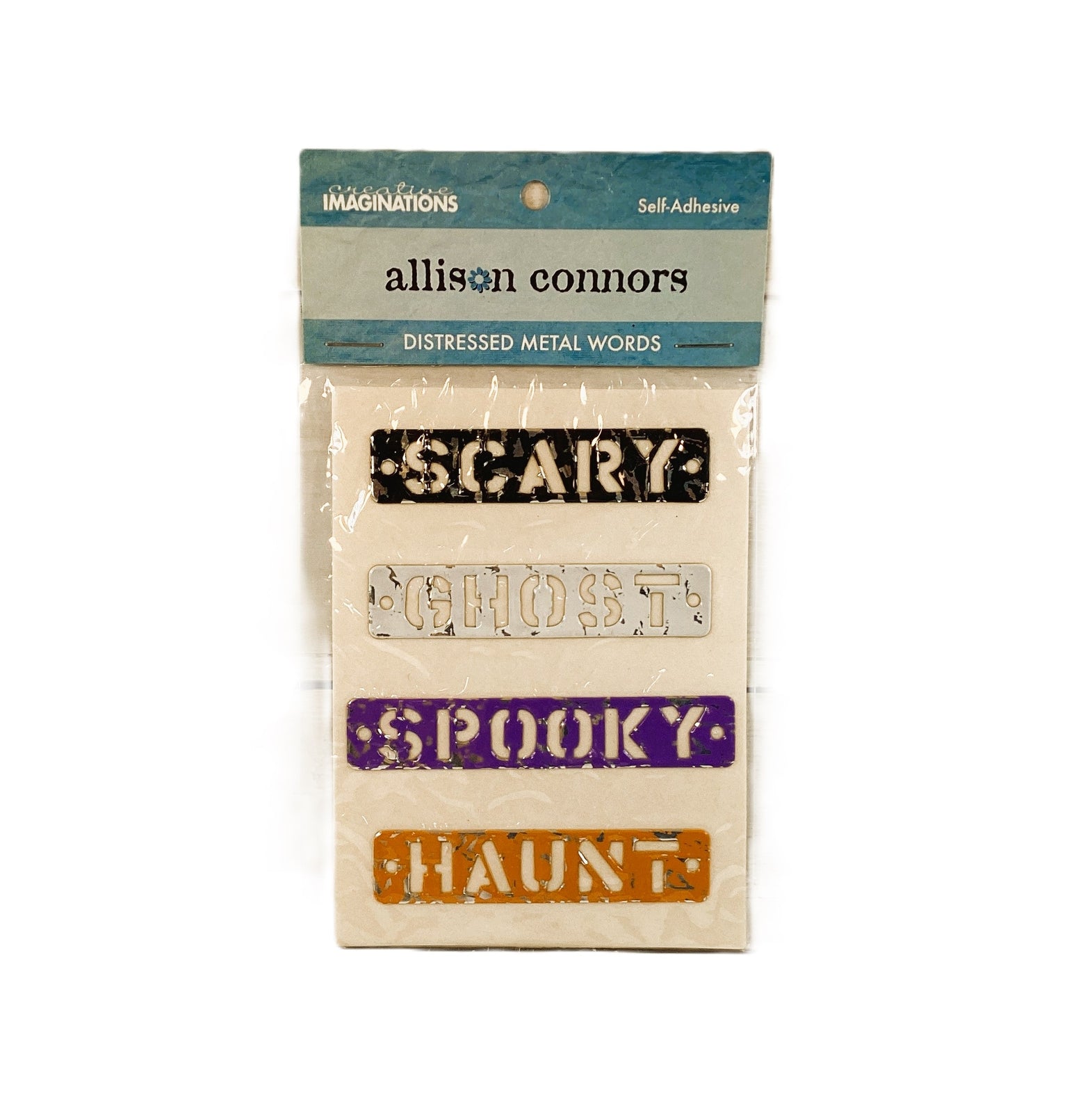 Halloween Craft Sticker - Allison Connors Distressed Metal Words Set B