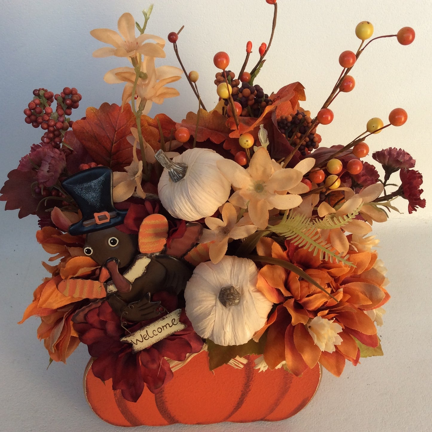 AGD Fall Decor-Harvest Thanksgiving Pumpkin Reversible Artificial Floral Display