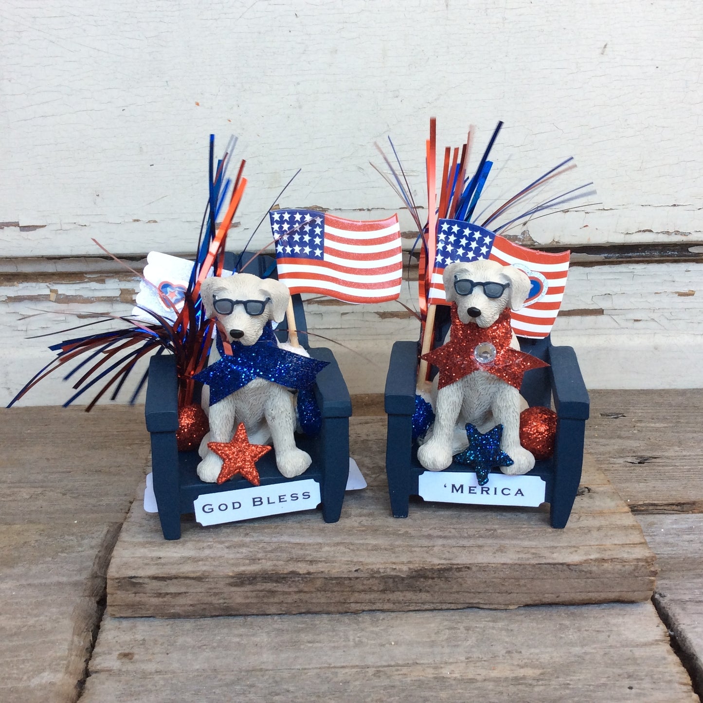 GD Patriotic Decor - God Bless & 'Merica Resin Summer Dog Decor 2pc