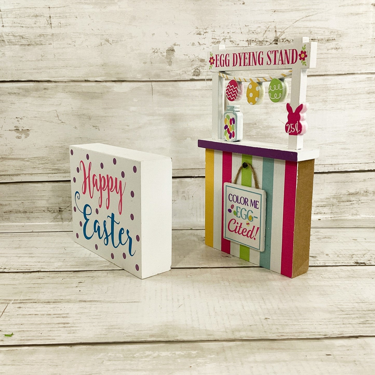 HL Easter Decor - Bright Egg Stand Booth Tier Block Sign 2pc