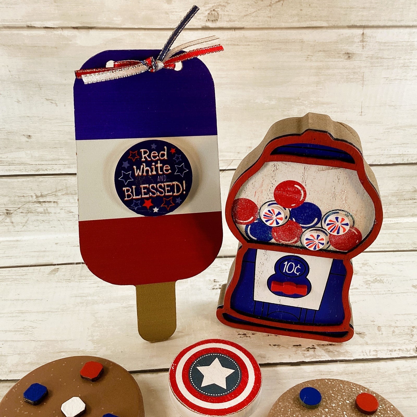 AGD Patriotic Decor - July 4th Theme Gumball Popsicle Cookie 5pc Set