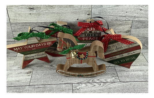 AGD Christmas Decor - Vintage Rocking Horse Ornaments Tier Tray 5pc Set