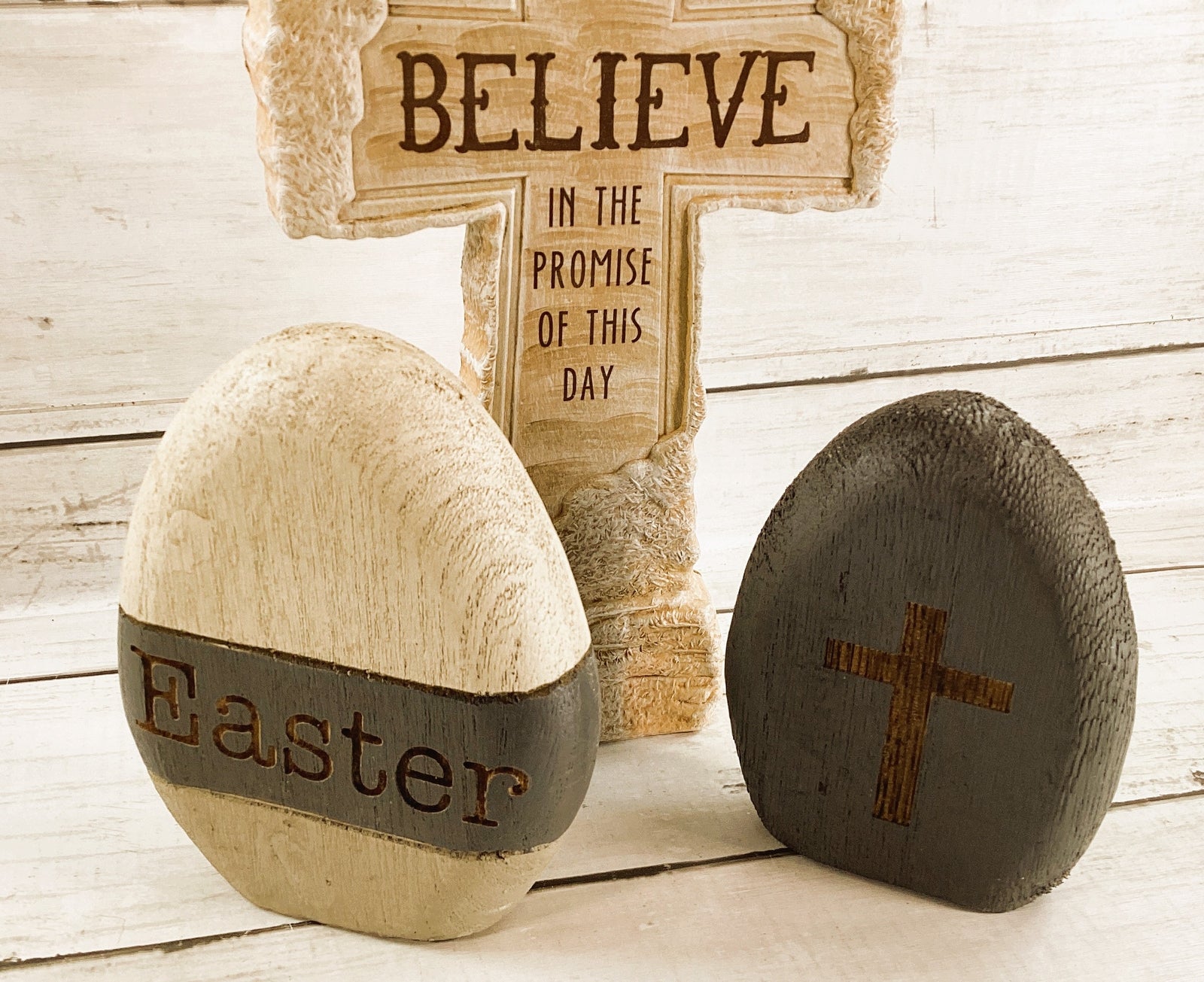 CWI Easter Decor - Promise of Easter Cross & Wood Eggs 3pc Set