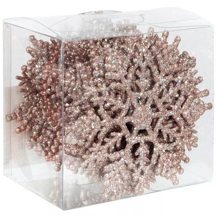 HL Christmas Decor - Plastic Glitter Snowflakes Blush Pink 24pc Set