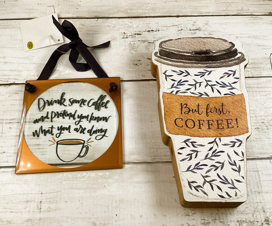 PBK Home Decor - Snark Drink Coffee Saying Glass Ornament