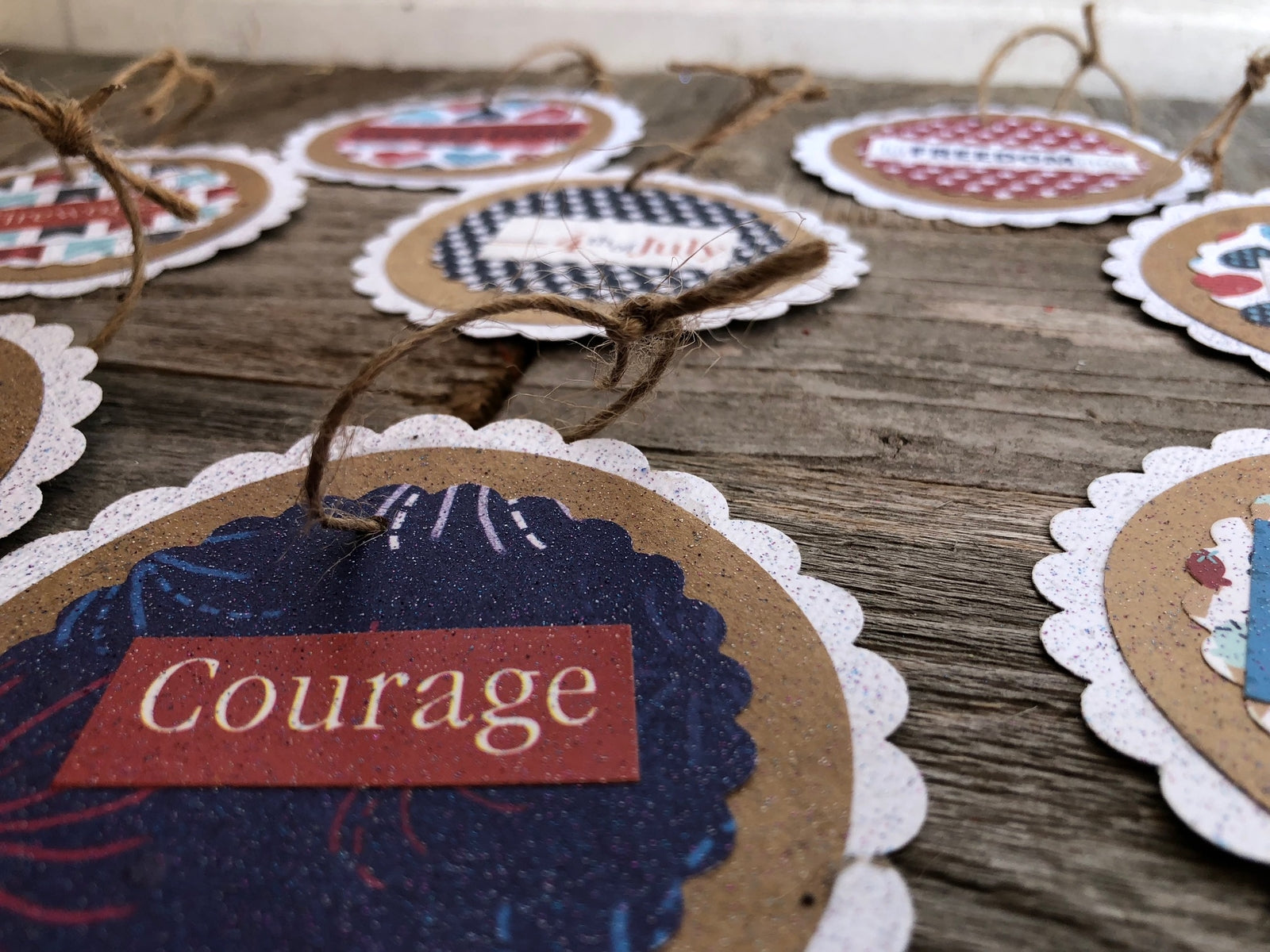 AGD Patriotic Decor - July 4th Sentiment Words Paper Ornaments 8pc