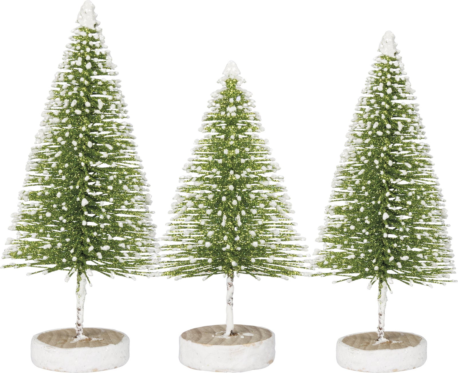 PBK Christmas Decor - Green Glitter Sisal Trees 3pc Set