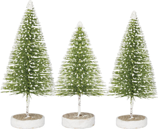 PBK Christmas Decor - Green Glitter Sisal Trees 3pc Set