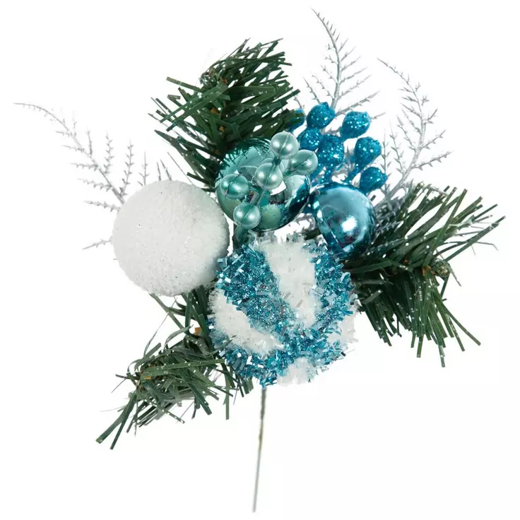 HL Christmas Craft Supply - Blue White Peppermint Pine Pick 10pc