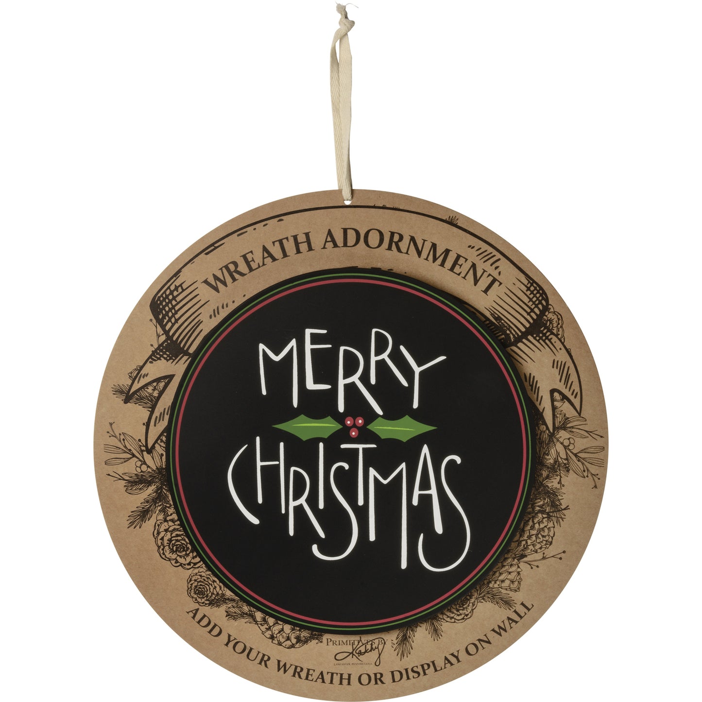 PBK Christmas Decor - Prim Wood Holly Leaf Wreath Insert Wall Sign