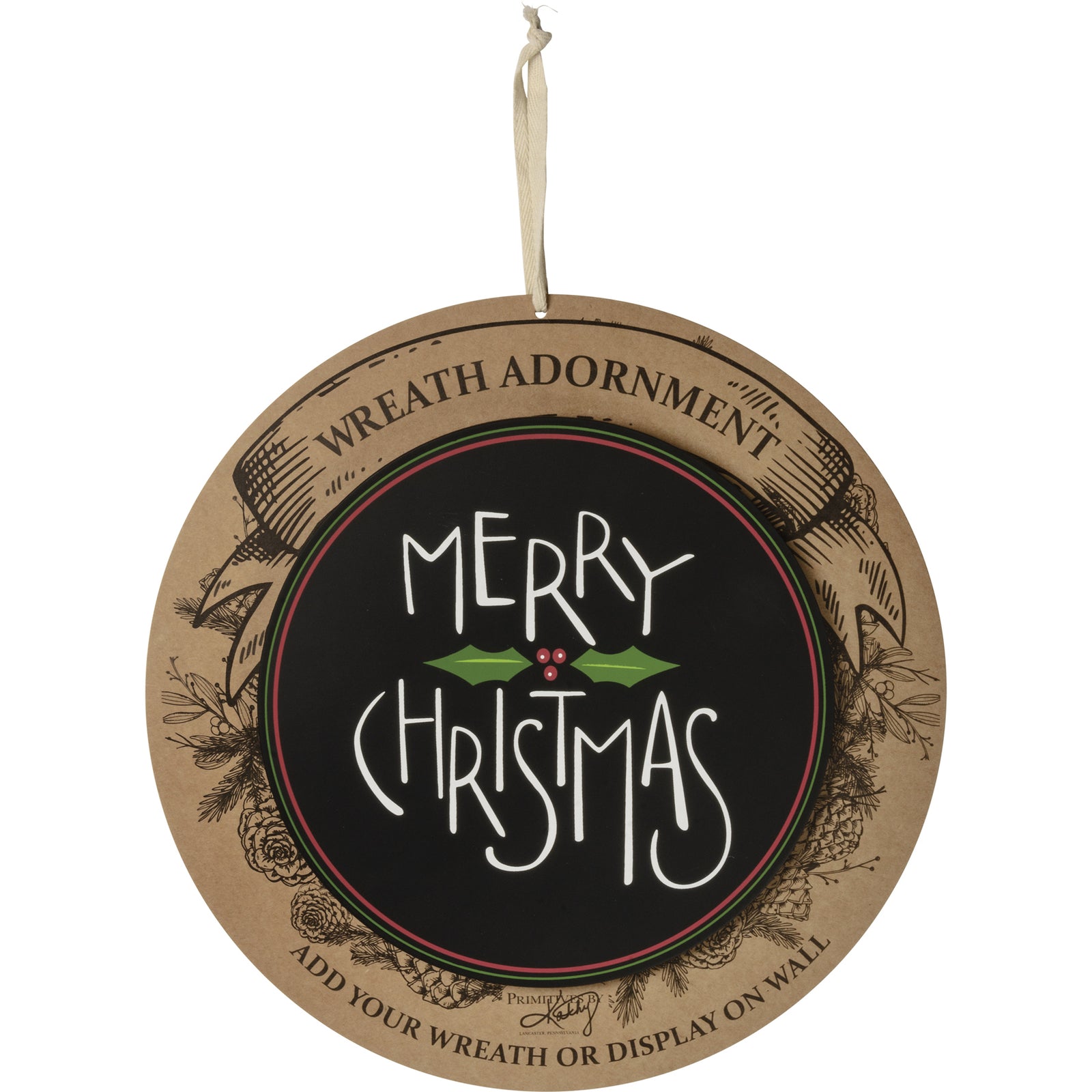 PBK Christmas Decor - Prim Wood Holly Leaf Wreath Insert Wall Sign