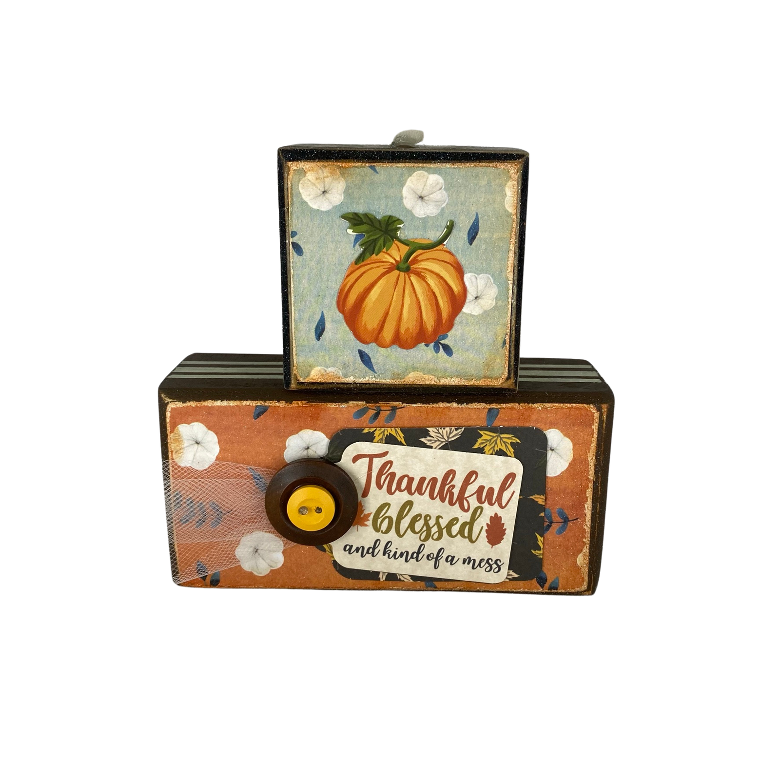 AGD Fall Decor - Blessed Pumpkin Spice Reversible Wood Stacking Blocks 2pc