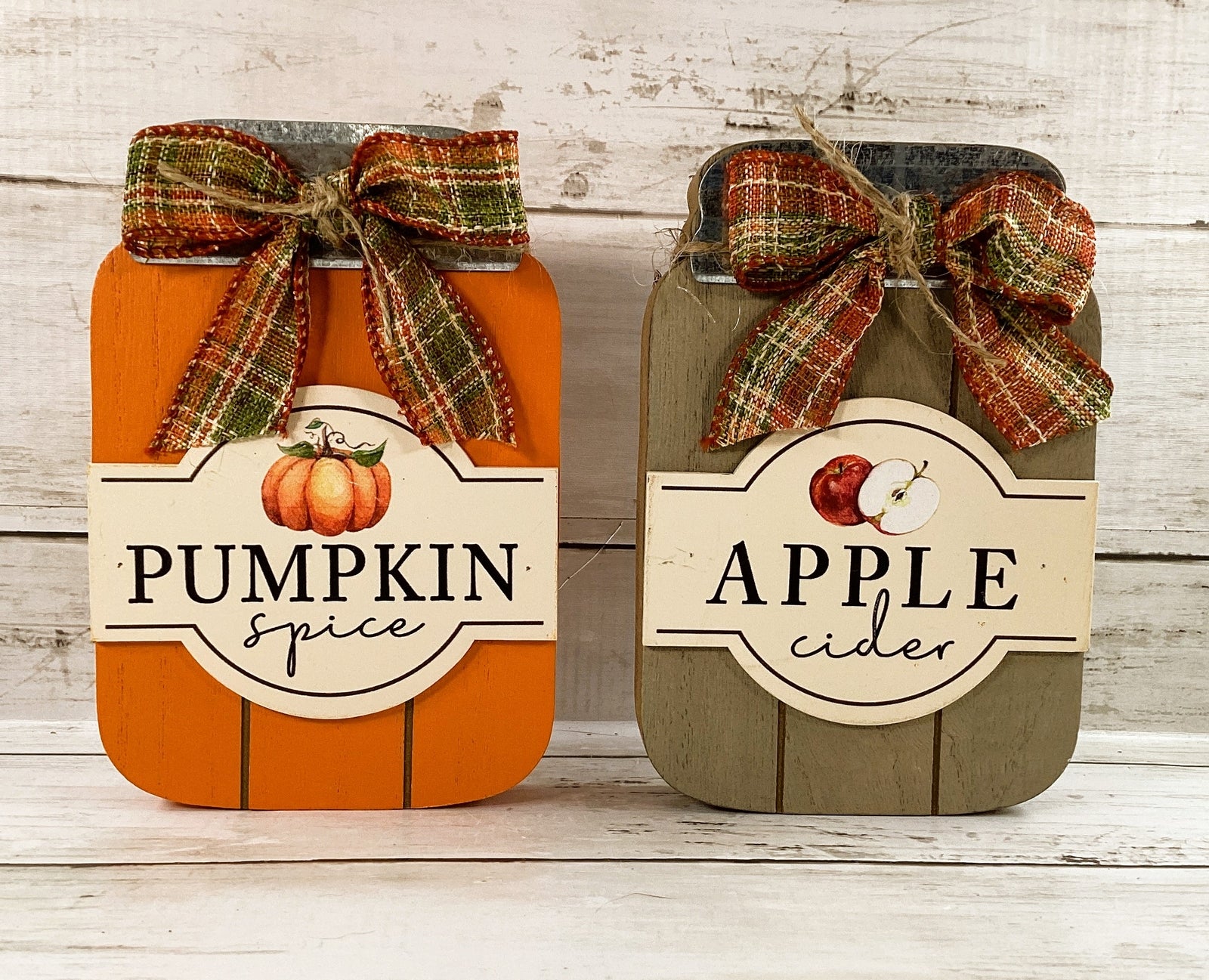 AGD Fall Decor - Wood Pumpkin Spice Apple-Mason Jar Market Sign 4pc