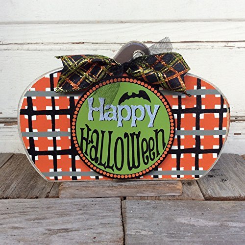 AGD Halloween Decor - Happy Halloween Primitive Plaid Pumpkin