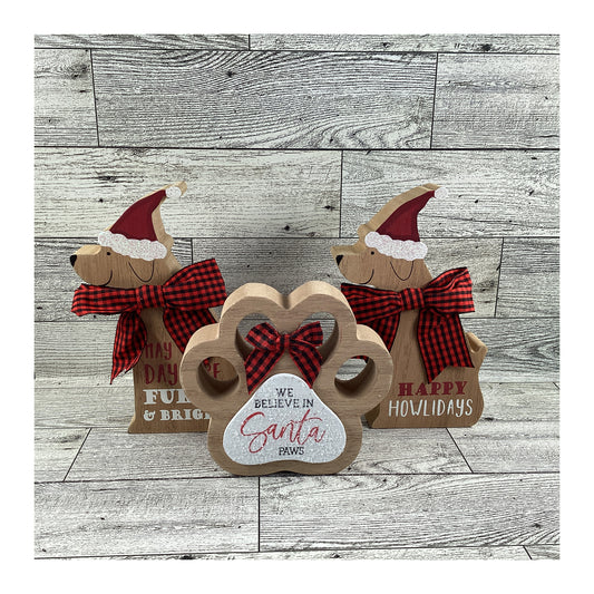 AGD Christmas Decor -Puppy Dog Santa Paw Tier Tray 3pc Set