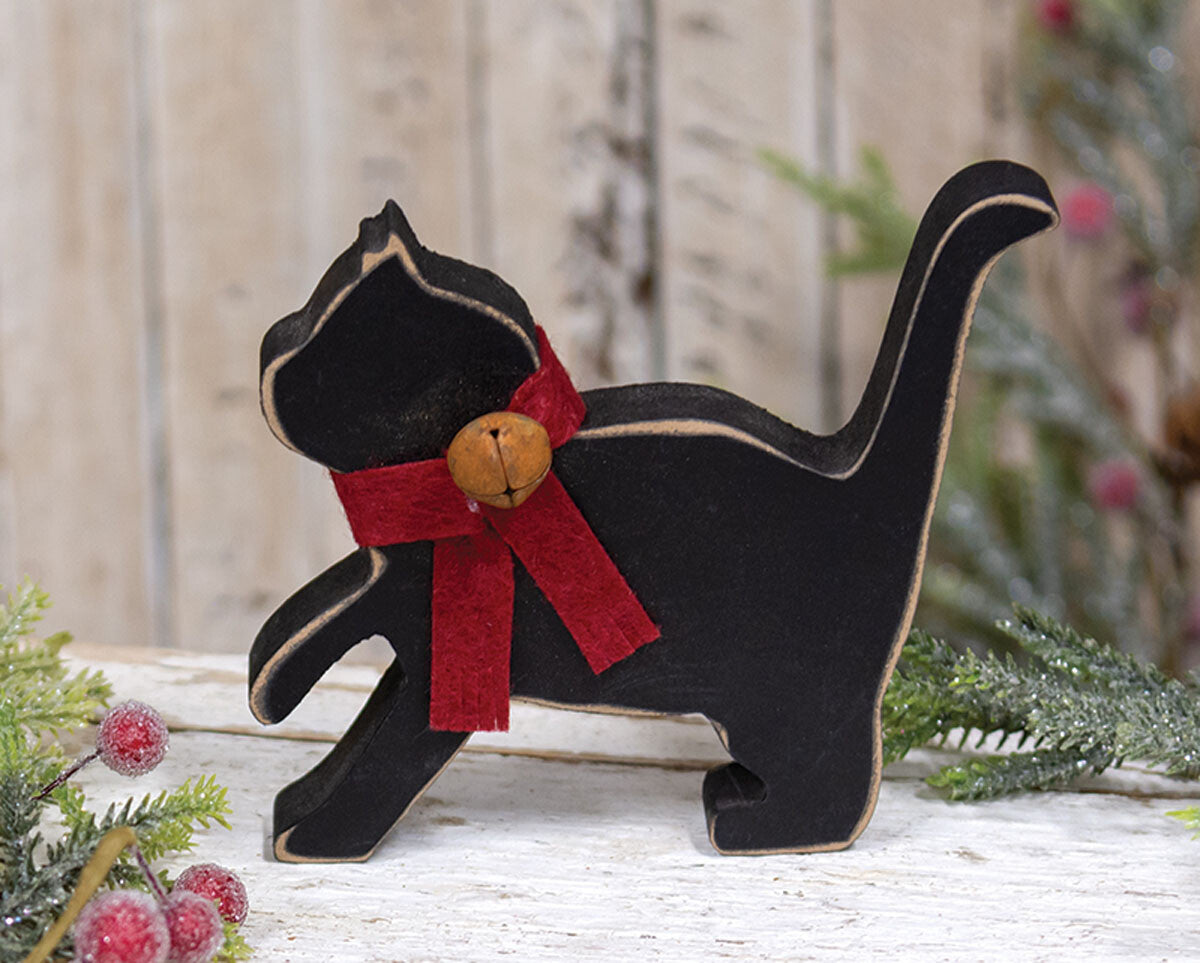 CWI Playful Black Cat Silhouette Red Scarf Bell Chunky Sitter