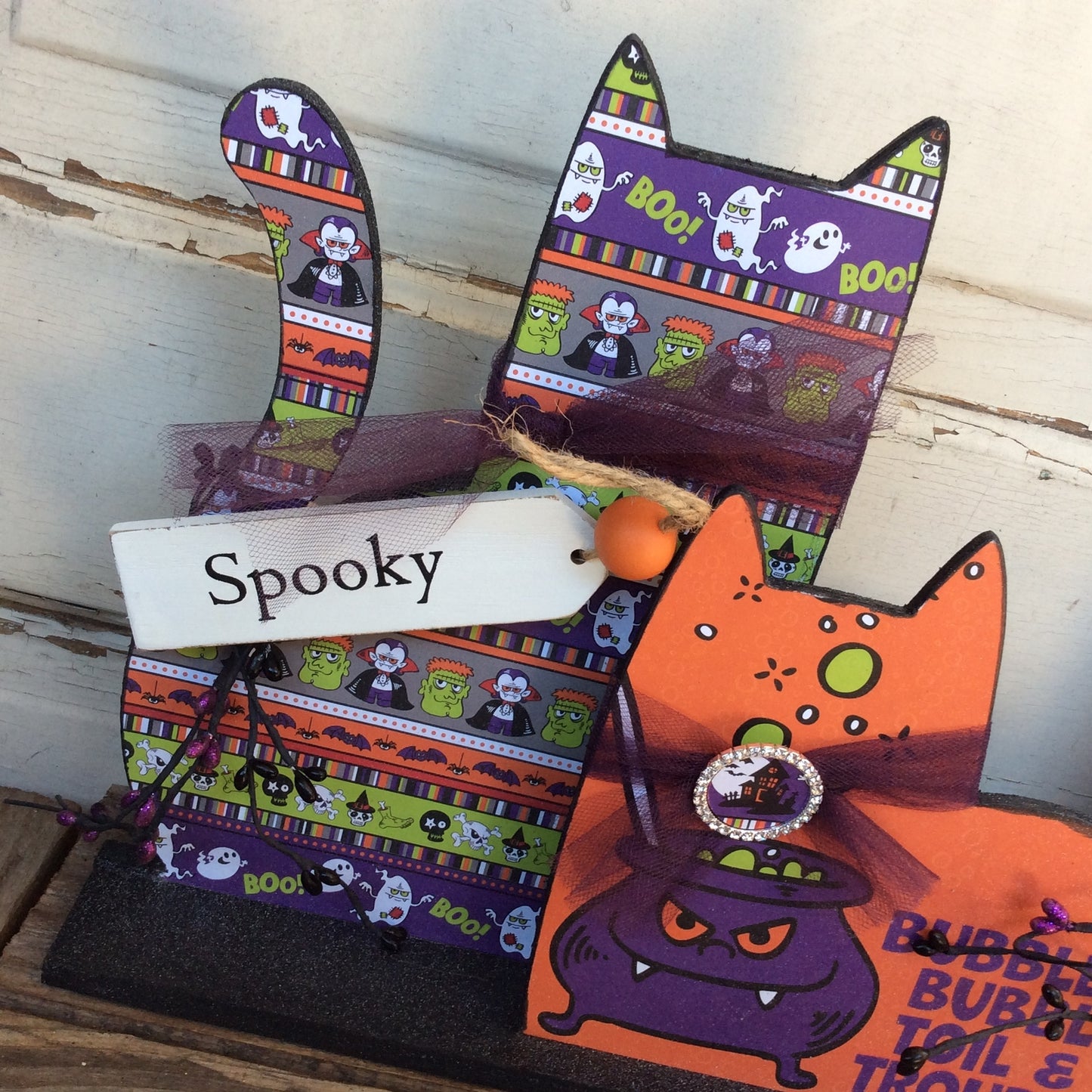 AGD Halloween Decor - Modern Prim Wood Trio Cat Tabletop Decor