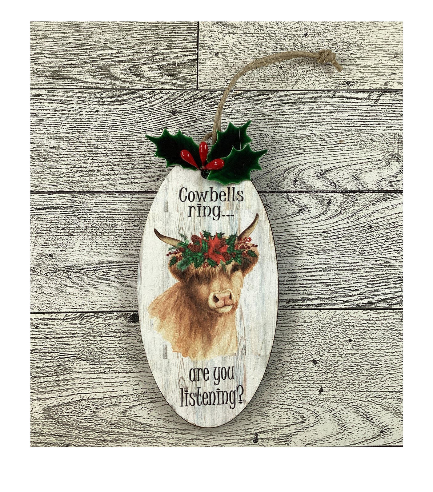 AGD Christmas Decor - Highland Cow Holly Wreath Ornament