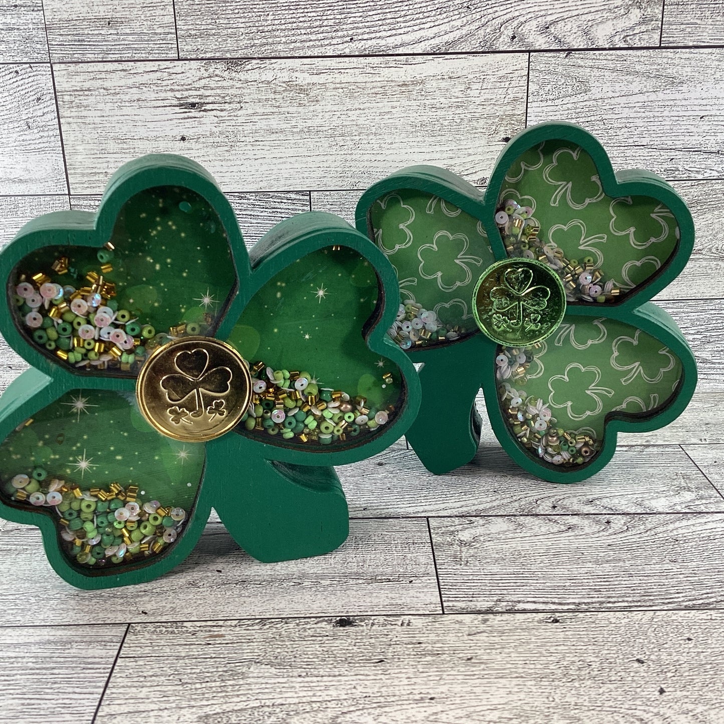 AGD St Patrick Decor -  Shamrock Chunky Wood Shaker Sitter 2pc