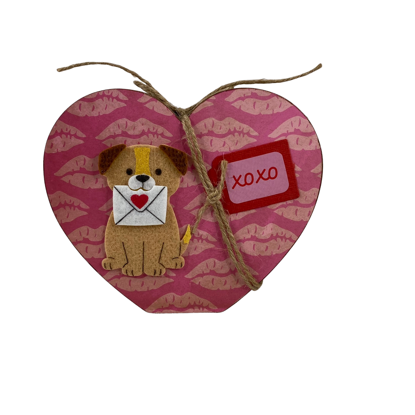 AGD Valentines Decor -  Felt Puppy Dog Double-Sided Chunky Heart Sitter
