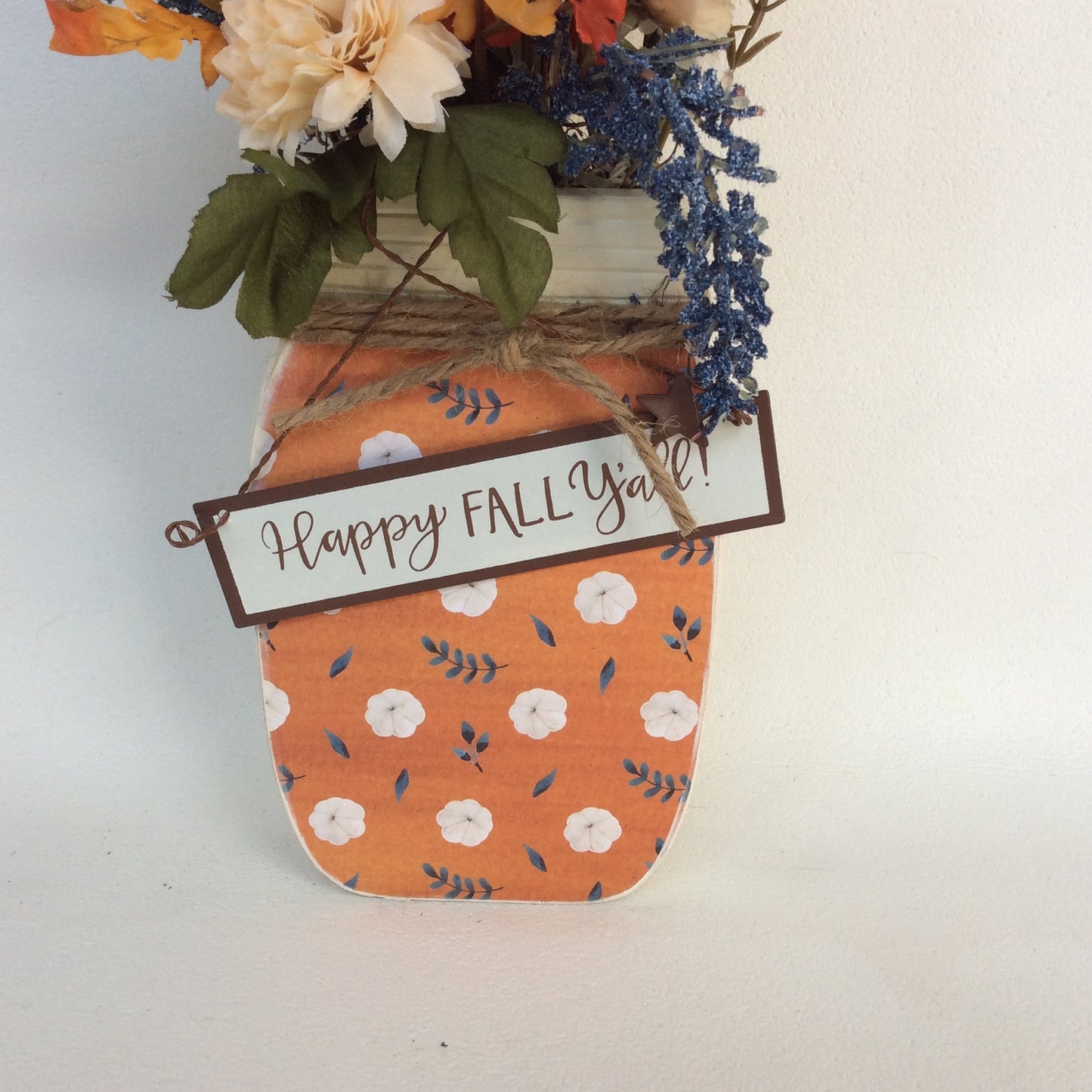 AGD Fall Decor -Happy Fall Y'all Floral Wood Mason Jar Display