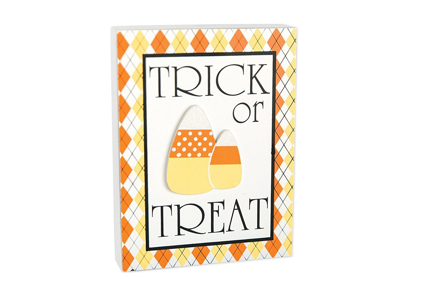 Adams & Co. Halloween Decor - Trick or Treat Candy Corn Plaid Sign