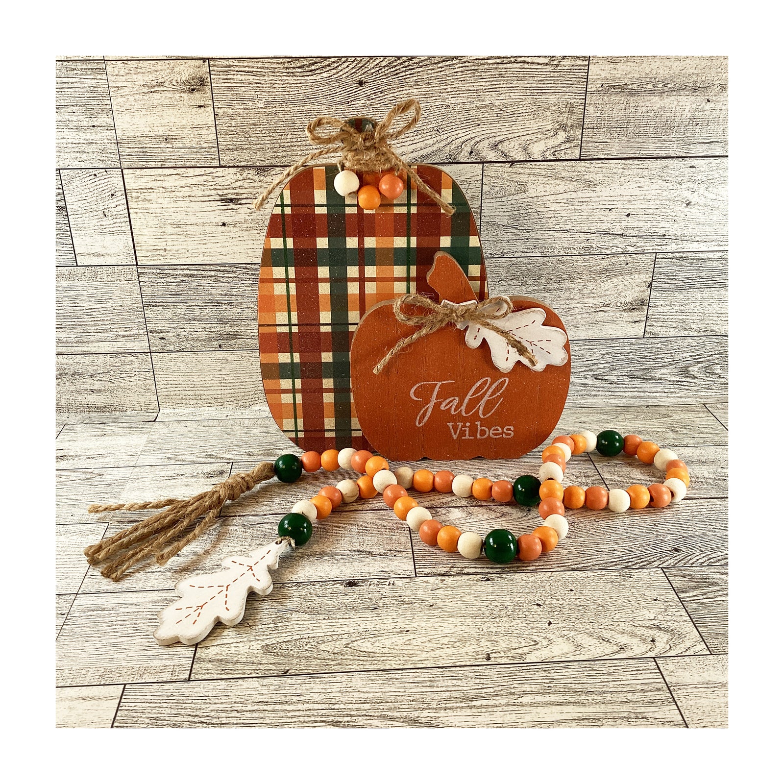 AGD Multi Color Plaid Pumpkin Fall Vibes Sign & Garland