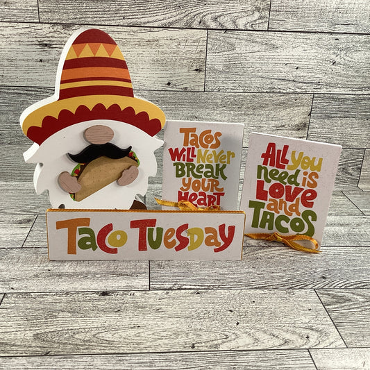 AGD Cinco De Mayo Decor - Tacos Are Calling Chunky Gnome Tier Tray 2pc