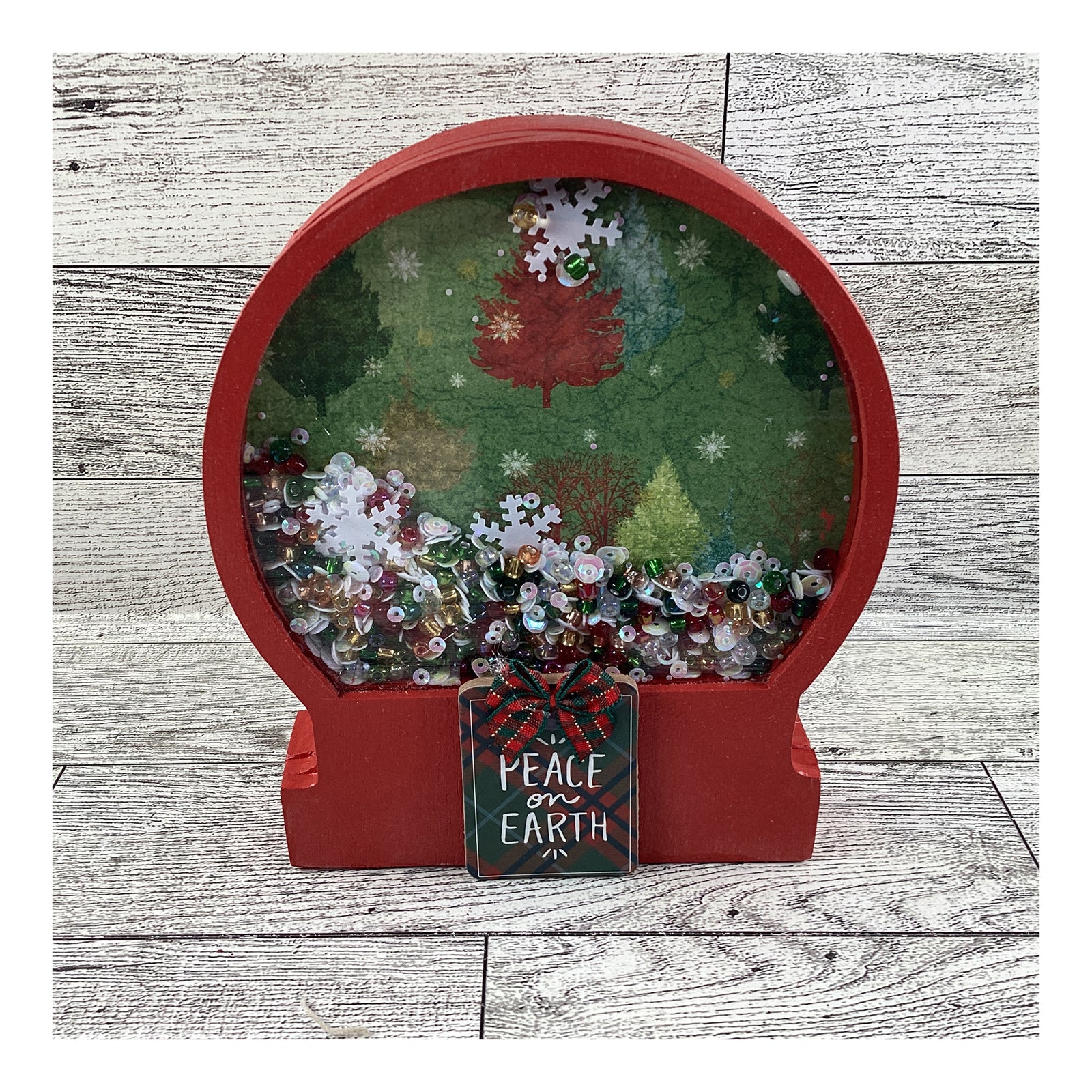 AGD Christmas Decor - Peace On Earth Snow Globe Chunky Wood Shaker