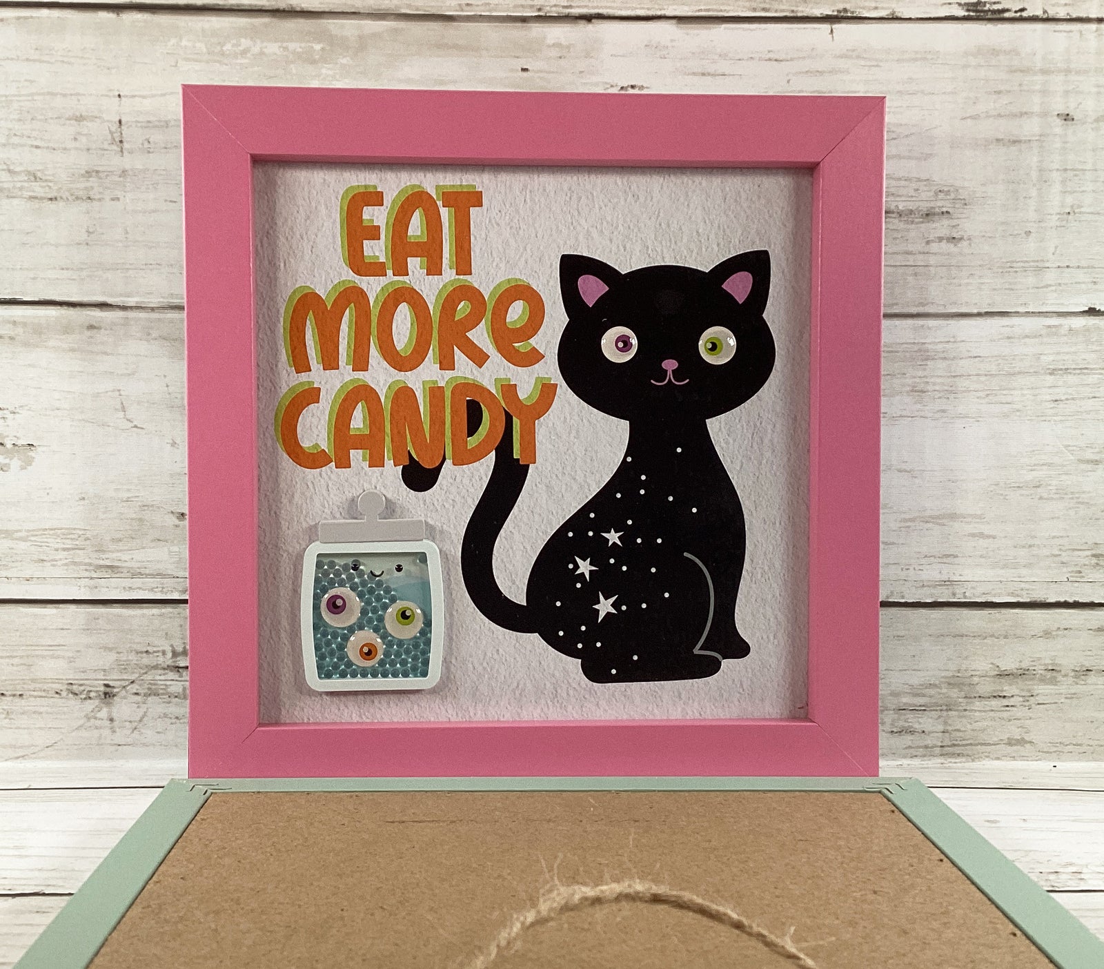 Halloween Decor Pastel Cat Ghost Trick Treat Shaker Signs 3pc Set