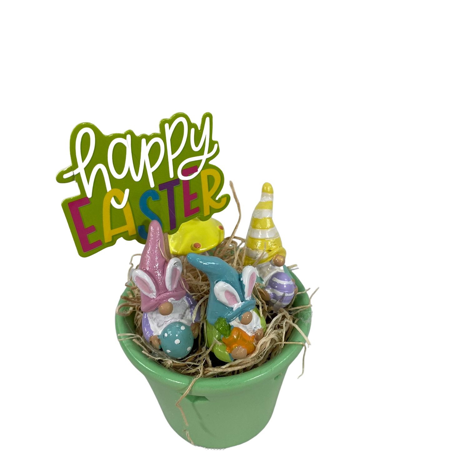 AGD Easter Decor - Miniature Resin Gnomes in Green Ceramic Jar