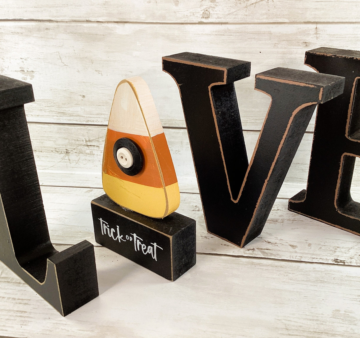 Halloween Decor Candy Corn, Chunky Wood Love Word Sign 4pc Set