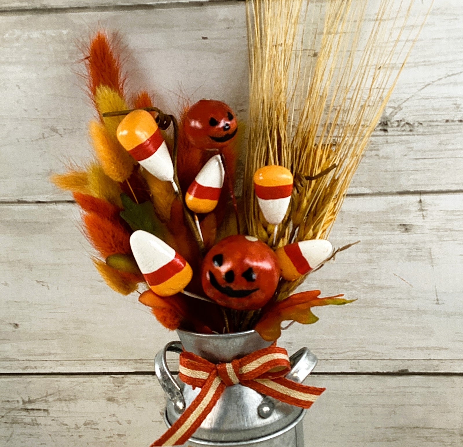 AGD Fall Decor - Fall Is Sweet Candy Corn Galvanized Metal Floral Milk Can
