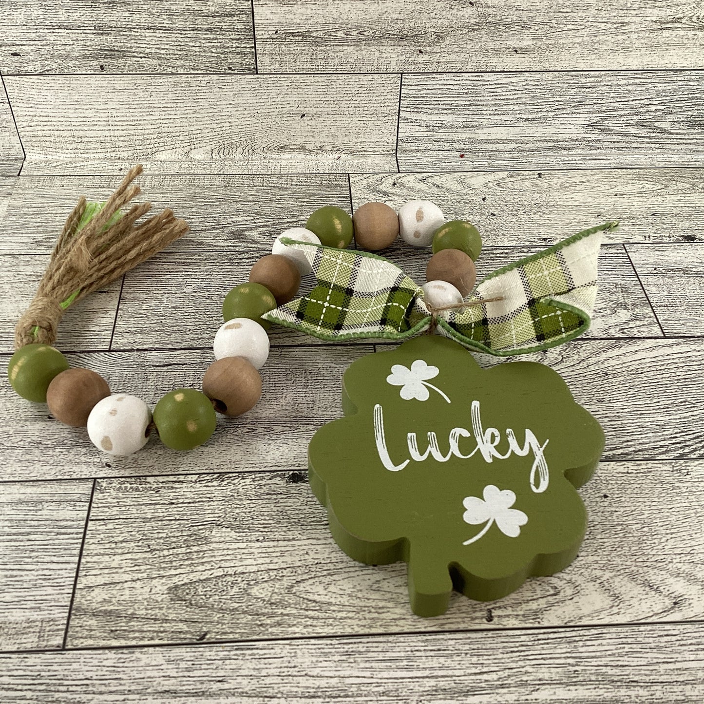 AGD St Patrick's Decor  – Wood Bead and Shamrock Garlands 2pc Set