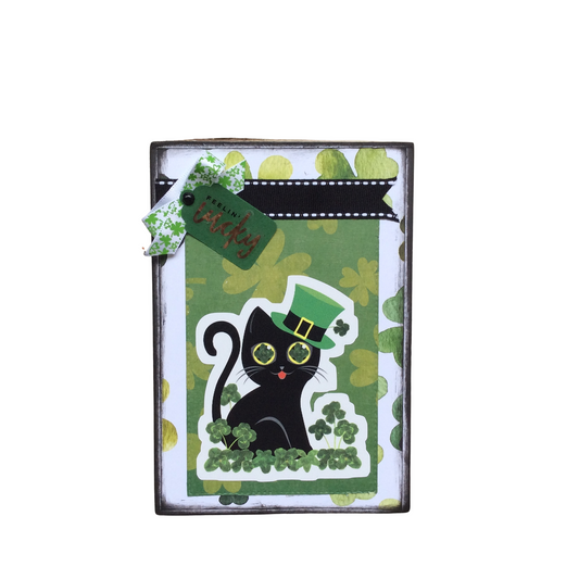 AGD St Patrick's Decor - Feeling Lucky Black Cat Box Collage Sign