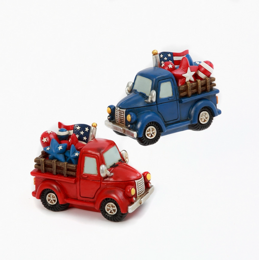 Gerson Patriotic Decor - Resin July 4th Vintage Trucks 2pc Set