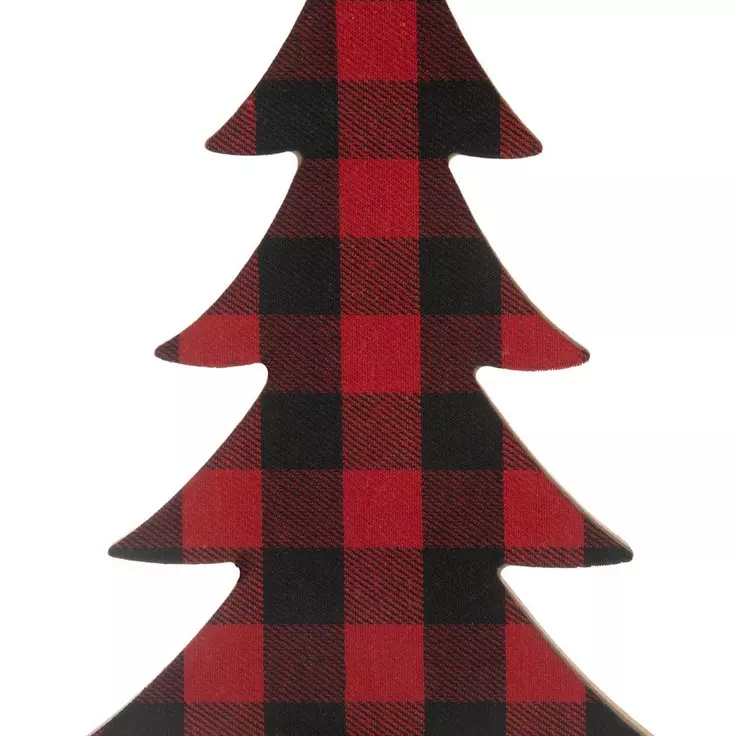 HL  Christmas Decor - Buffalo Check Red Black Wood Tree 10-inch