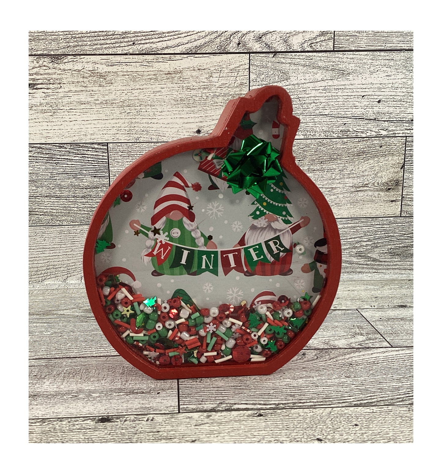 AGD Christmas Decor -  Ornament Gnomes Chunky Wood Snow Shaker