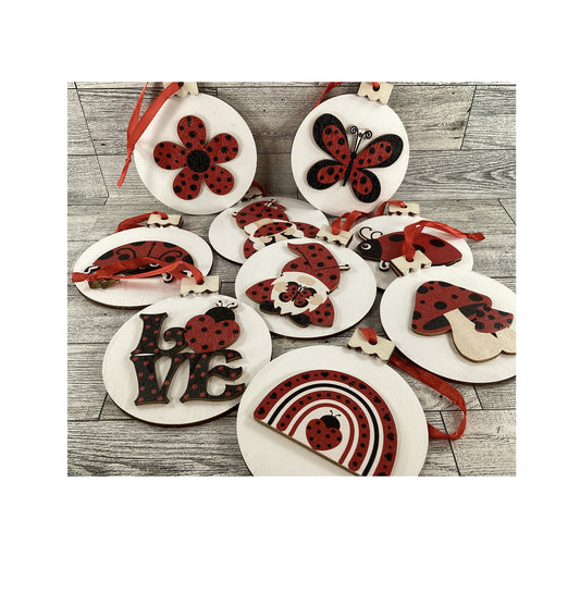 AGD Summer Decor - Ladybug Theme Layered Wood Ornaments 9pc