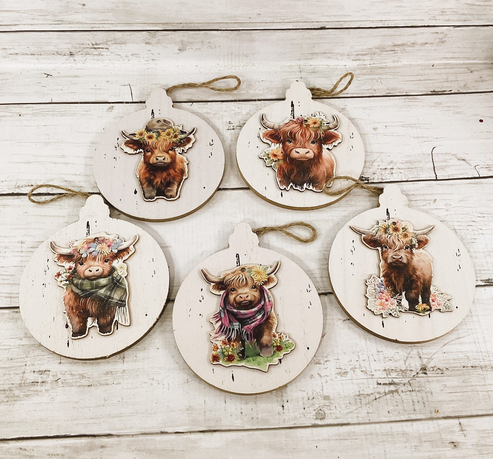 AGD Spring Decor - Pastel Highland Cow Ornaments 5pc Set
