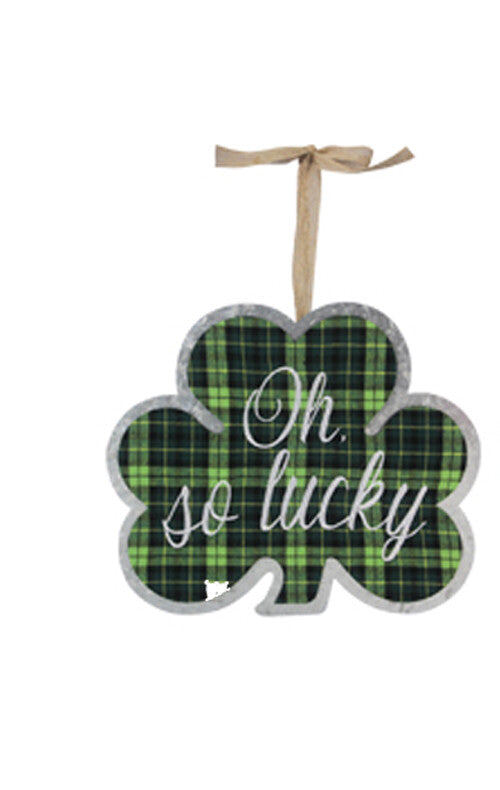 Youngs St. Patricks Day Decor - LG Tin Plaid Shamrock So Lucky